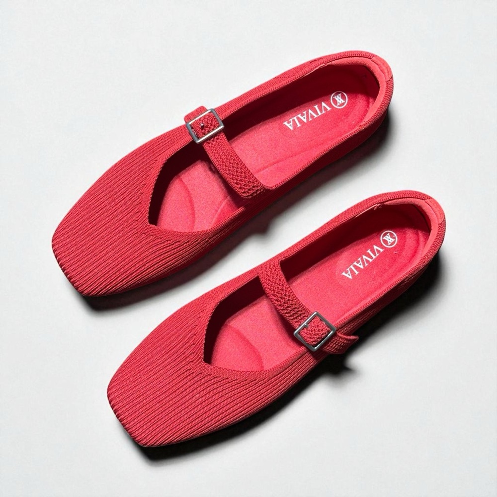 VIVAIA Women’s Margot MARY-JANE Square Toe ballot flat Red SIZE 5.5  EU 35.5